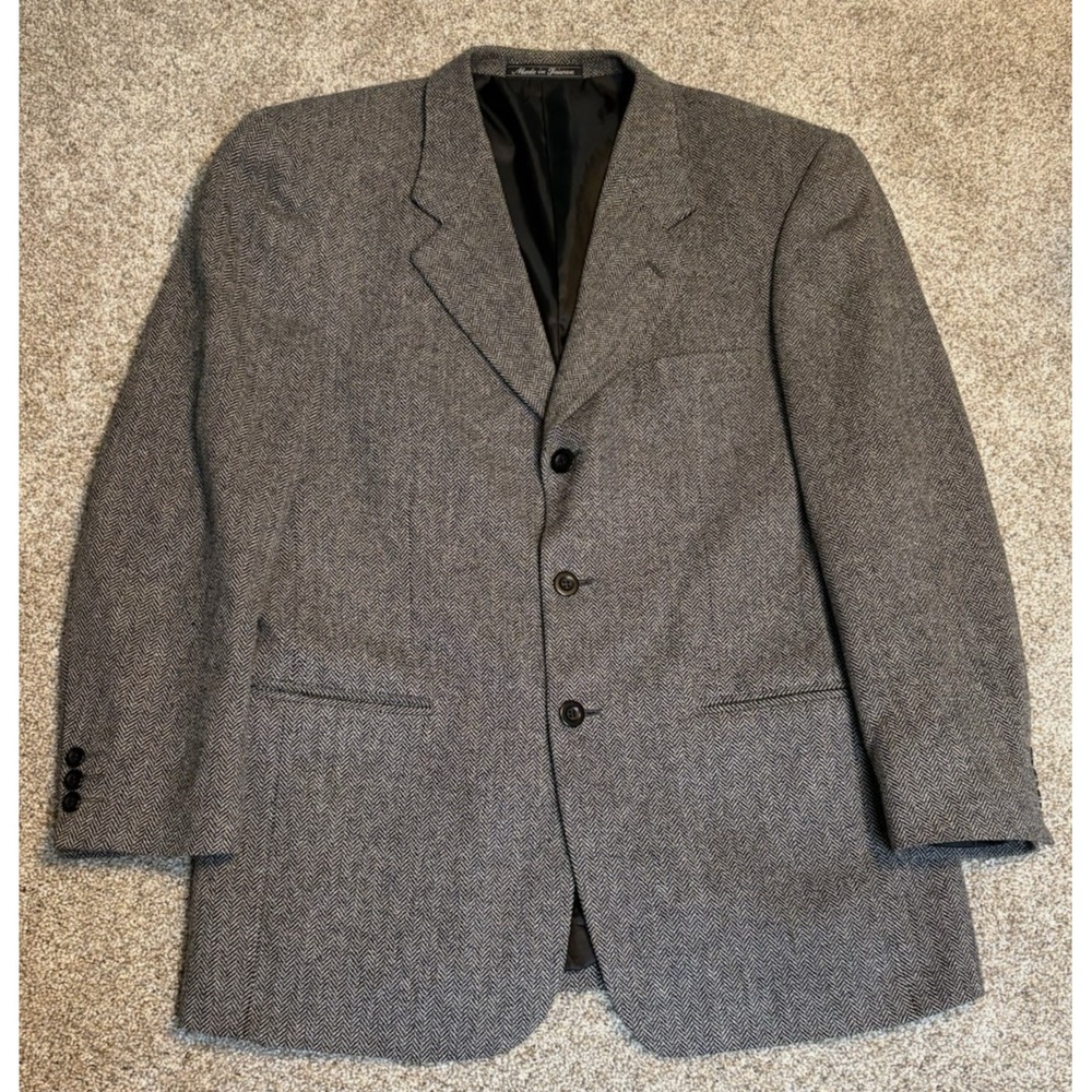 Oleg Cassini Blazer Cashmere Wool 40R‎  Herringbone Vintage Taiwan Jacket